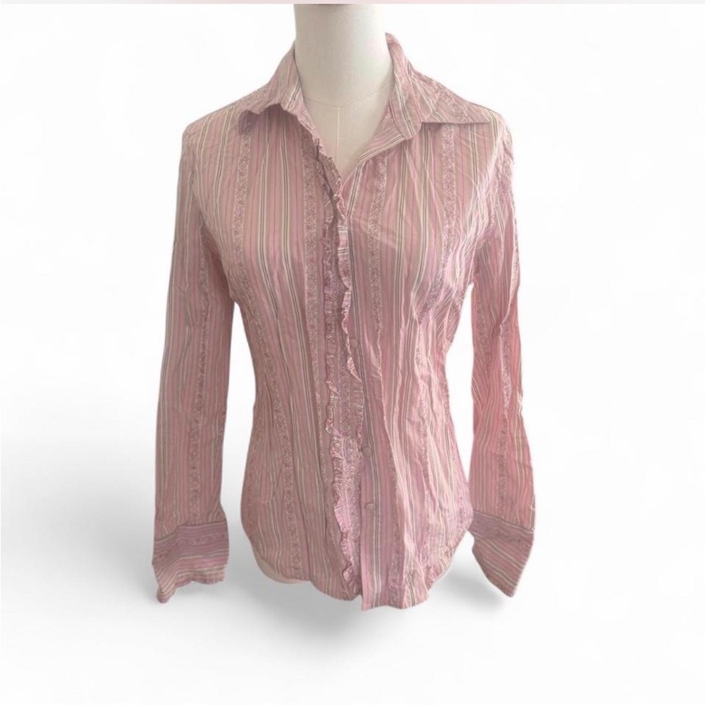 Women's Pink Striped Button-Up Blouse